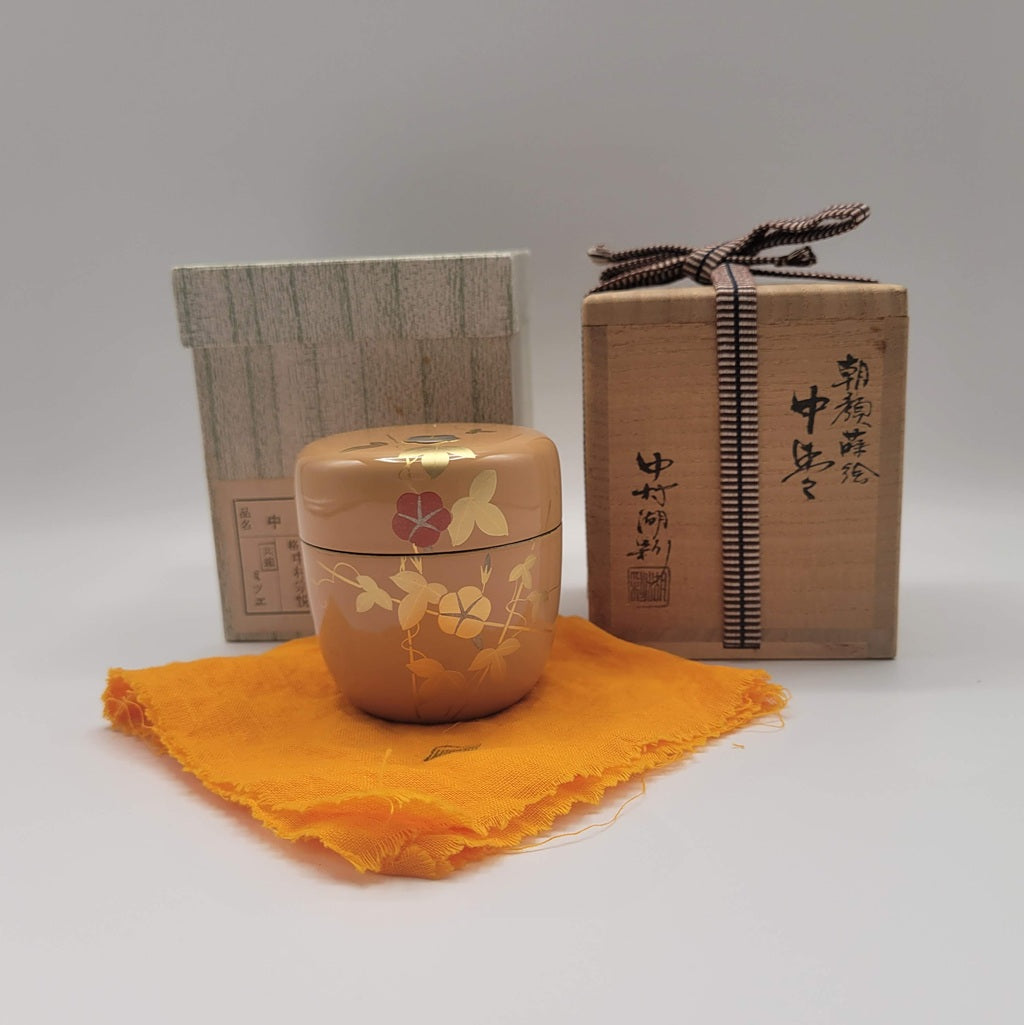 Japanese Tea Caddy Asagao 朝顔 (morning glory) with raden Nakamura Kosai