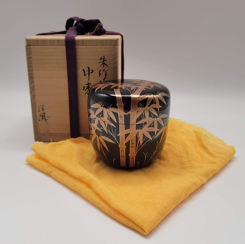 Japanse tea caddy Shuchiku maki-e 朱竹蒔絵 Murayama Yōhō