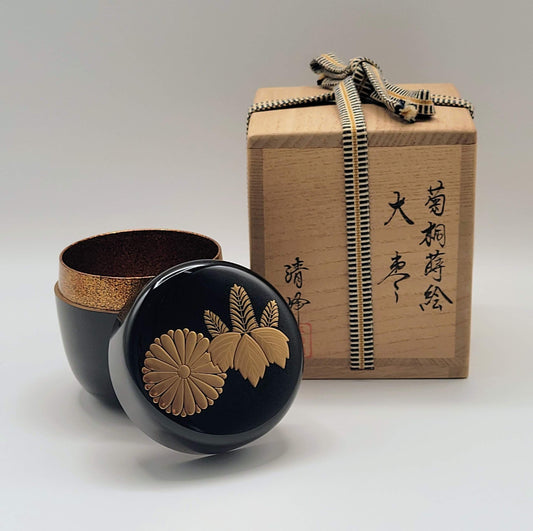 Thee container kiku-kiri maki-e 菊桐  ō-natsume met nashiji Maeda Seihō