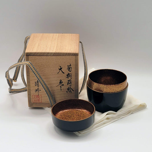Thee container kiku-kiri maki-e 菊桐  ō-natsume met nashiji Maeda Seihō