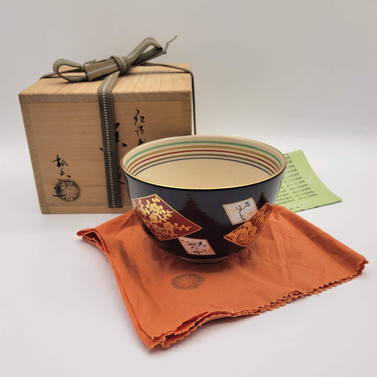 Kyōyaki Chawan “Ninsei Shikishi Waka” 仁清色紙和歌 Kato Shōka