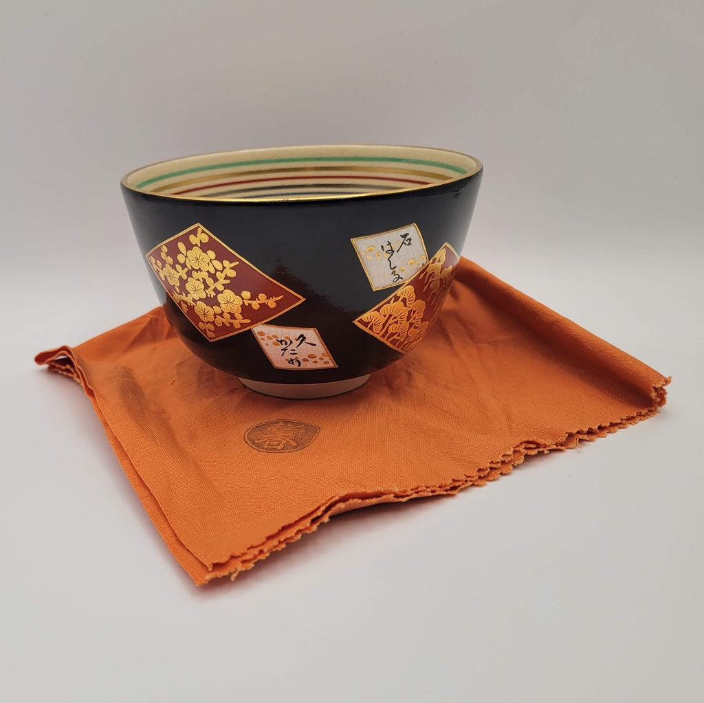 Kyōyaki Chawan “Ninsei Shikishi Waka” 仁清色紙和歌 Kato Shōka